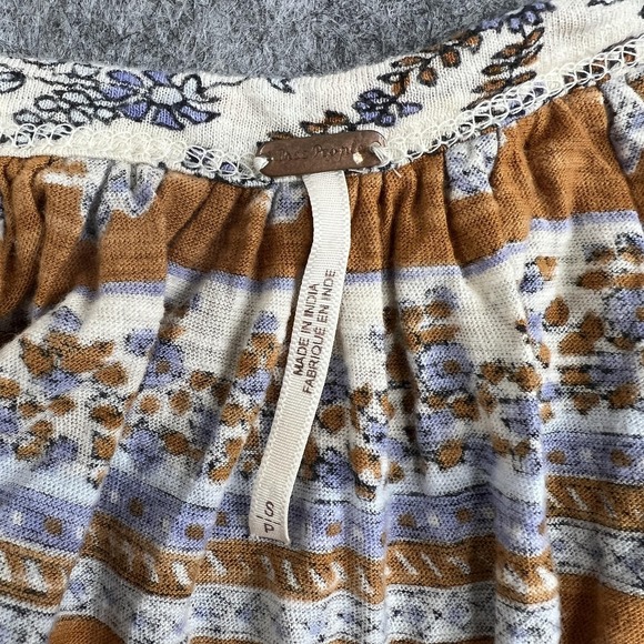 Free People Blouse Womens S Beige Floral Scoop Neck Tunic Top Boho Peasant - Picture 3 of 14